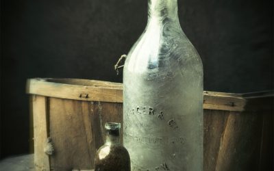 Items found in my studio crawlspace, an old basket and bottles